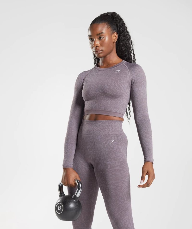 Women's Gymshark Adapt Animal Seamless Lace Up Back Cropped Tops Purple | NZ 2KRDLB